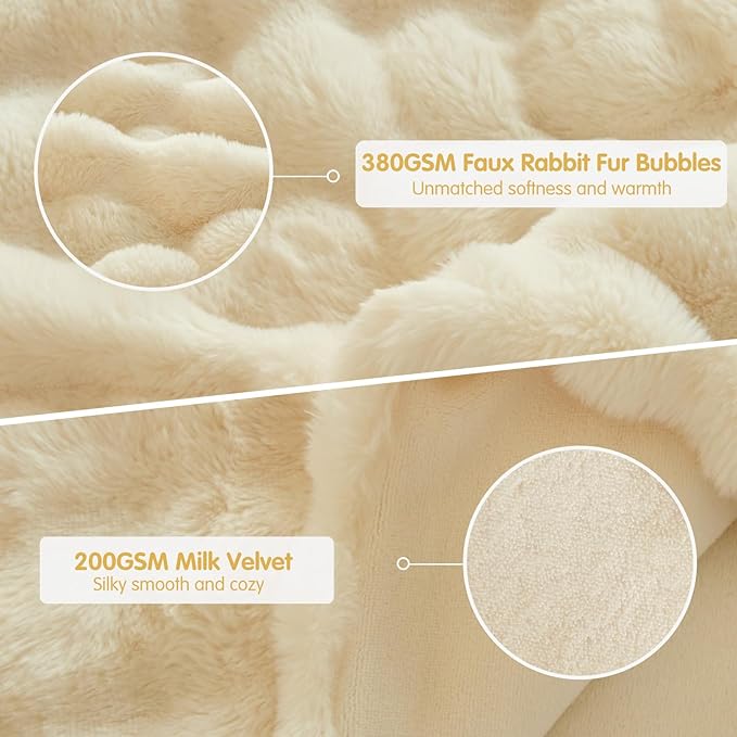 Tokokimo Fluffy Fleece Queen Size Duvet Cover Set, Ultra Soft Reversible Heavyweight Bedding Set, Extra Warm Winter Duvet Cover Set with 2 Pillow Cases, All Season Fuzzy Comforter Cover Set, Beige