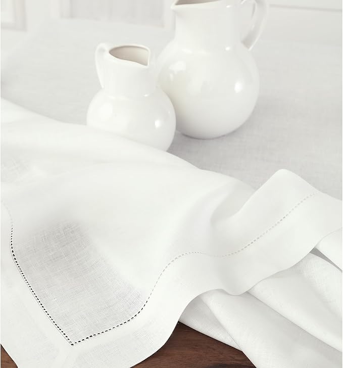 Solino Home Linen Tablecloth for Rectangle Tables 60 x 156 Inch - Classic Hemstitch 100% Pure Linen White Table Cloth - Machine Washable Cloth Tablecloth for Christmas, Fall, Thanksgiving