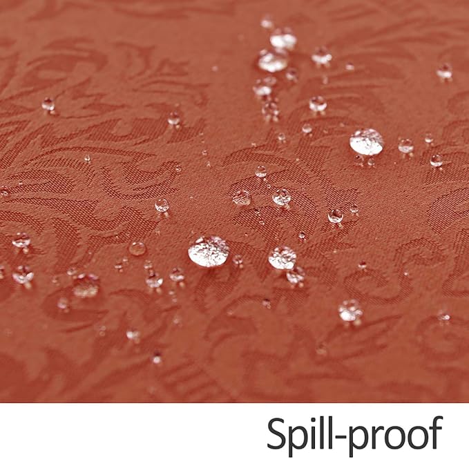maxmill Jacquard Table Cloth Damask Design Water Proof Wrinkle Free Heavy Weight Soft Tablecloth Decorative Fabric Table Cover for Outdoor and Indoor Use Rectangular 60 x 104 Inch Rust