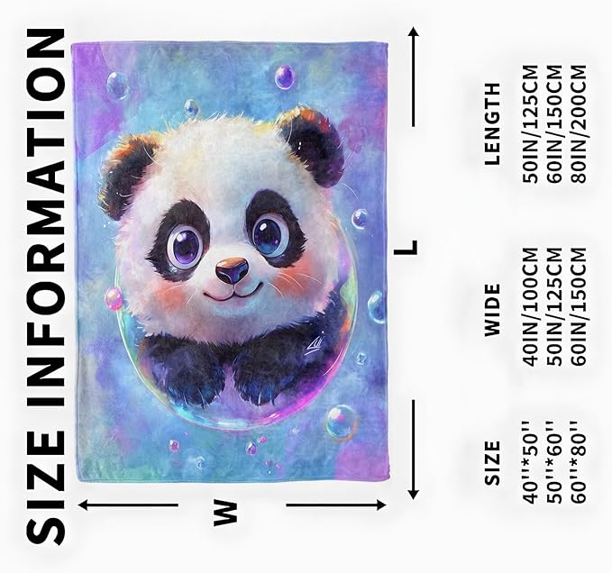 Cute Panda Bubble Blanket, Cozy Flannel Adorable Big Eyes Animal Blankets, All Season Soft Throw for Travel Home Decor, Lightweight Sofa Bed Throws, Gifts for Women Girls Boys Kids, 50"×60"