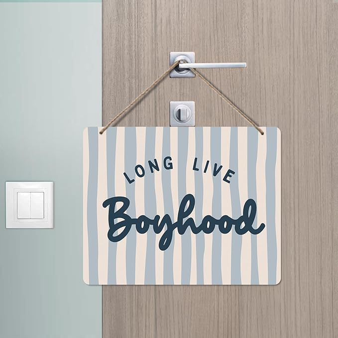 Udinaz Boho Long Live Boyhood Hanging Sign, Playroom Wall Decor, Kids Room Hanging Wood Plaque Decor for Boys Nursery Bedroom Playroom Wall Door Decorations