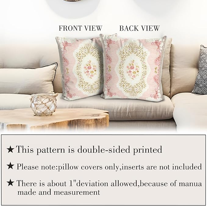 Boho Floral Throw Pillow Covers 18x18 inch Set of 2,Pink Boho Rug Geometric Floral Pattern Decor Double Sided Pattern Cushion Cover Soft Pillow Case Living Sofa Room Bed Square Pillow Cover