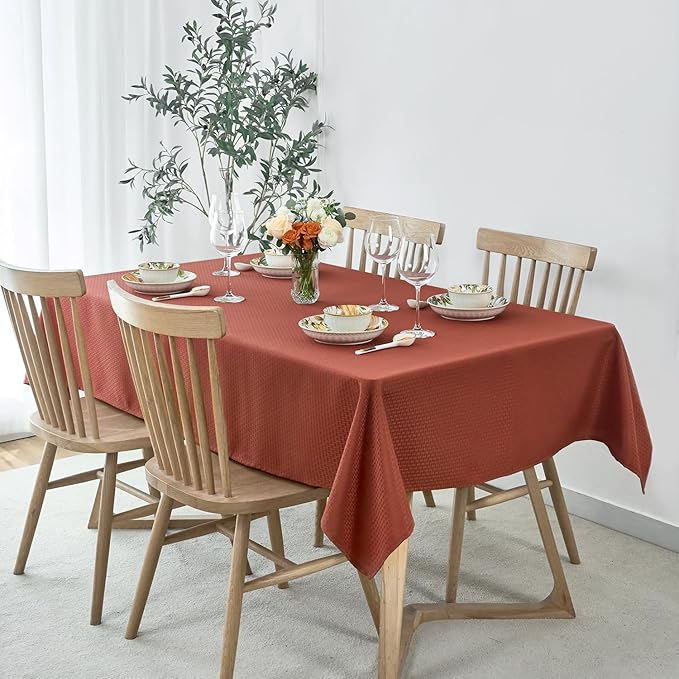 maxmill Weaved Texture Rectangle Tablecloth Wrinkle Free Spill-Proof, Soft Fall Table Cloth for Thanksgiving Parties Harvest Holiday Dinner, Halloween Decoration, 52 x 84 Inch Rustic Brick