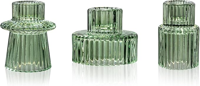 WELLIFE Taper Candle Holders-Candlestick Holders, Green - Set of 3 for Wedding, Party & Table Centerpiece Decor