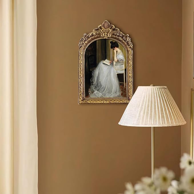 FOLKOR Classical Wall Art Prints with Vintage Gold Picture Frame, Girl Reading Canvas Oil Paintings Farmhouse Room Decor for Bedroom Study Room Dorm, Gift for Book Lovers Birthday Housewarming, 5x7