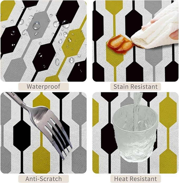 60x102inches Mid Century Modern Rectangle Tablecloth Yellow Grey Black Geometric Pattern Table Cloth Waterproof Fabric Table Cover for Home Kitchen Dining Room Living Room Indoor Outdoor Use