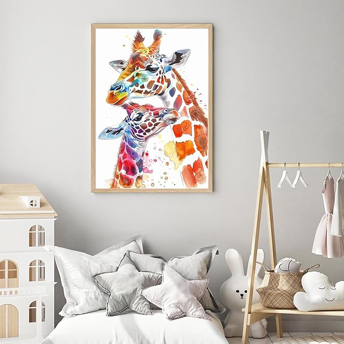 Eeuqiauot Giraffe Watercolor Wall Art Colorful Giraffe Paintings Nursery Animal Wall Art Baby Animal Poster Abstract Colorful Animals Pictures for Kids Room Decor 16x24in Unframed