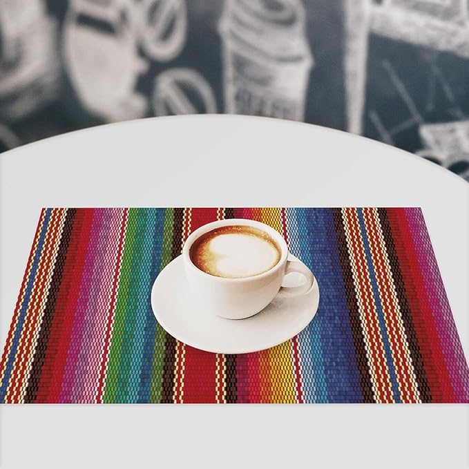 Mexican Placemat Set of 6, 12x18 Inch Colorful Mexico Fiesta Talavera Cinco de Mayo Dia De Los Muertos Day Native Art Coffee Vintage Table Mats for Outdoor Kitchen Dining Table Decoration