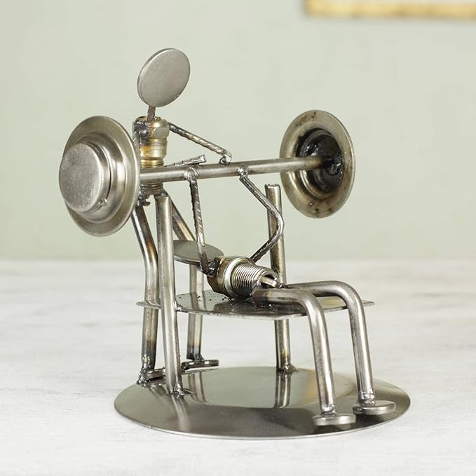 NOVICA Recycled Auto Parts Sports Theme Iron Sculpture, 6.25" Tall 'Rustic Weightlifter'