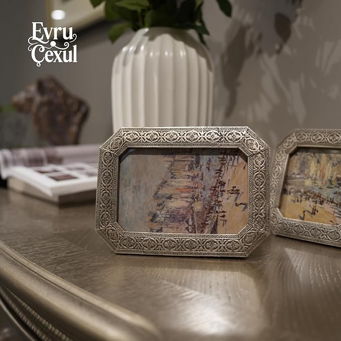 4x6 Vintage Picture Frame - Silver Antique Frame 4x6, Ornate Frames 4 X 6 With Glass Front For Tabletop Photo Display And Wall Hanging, Victorian Poster Frame 4 By 6 Vintage Wall Decor