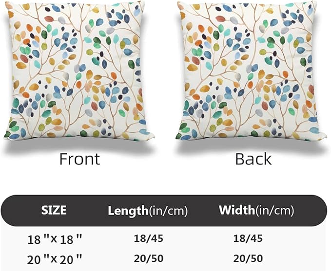 Spring Floral Pillow Covers 20x20 Inch Set of 2 Colorful Leaves Throw Pillow Cover Vintage Plant Flower Square Pillowcase Cushion Cases for Home Couch Bed Sofa