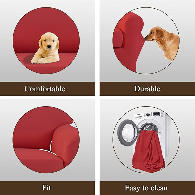 Easy-Going 2 Pieces Microfiber Stretch Sofa Slipcover – Spandex Soft Fitted Sofa Couch Cover, Washable Furniture Protector with Elastic Bottom Kids,Pet (Oversized Sofa, Christmas Red)