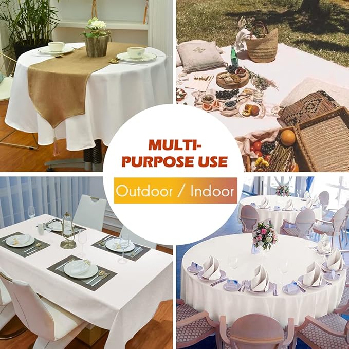 BALCONY & FALCON Rectangle White Satin Tablecloth Washable Fabric Table Cloth 6ft for Dining Buffet Parties Picnic Weddings and Restaurants 55 x 95 inch