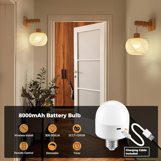 Battery Operated Wall Sconce with Remote Set of 2, Rechargeable Boho Wall Sconces with 8000mAh Bulbs, Woven Bamboo Wall Light/Lamp Rattan Wall Sconce for Bedroom