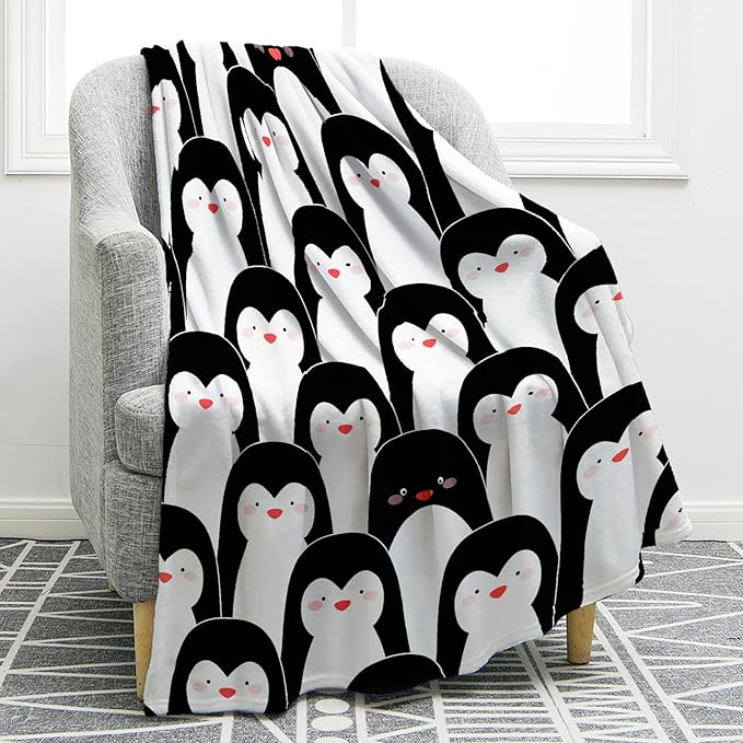 Jekeno Penguin Blanket Antarctic Animals Black and White Penguins Print Gifts for Women Kids Girls Boys Home Bedroom Living Room Decor Soft Cozy Lightweight Plush Throw Blankets 60"x80"