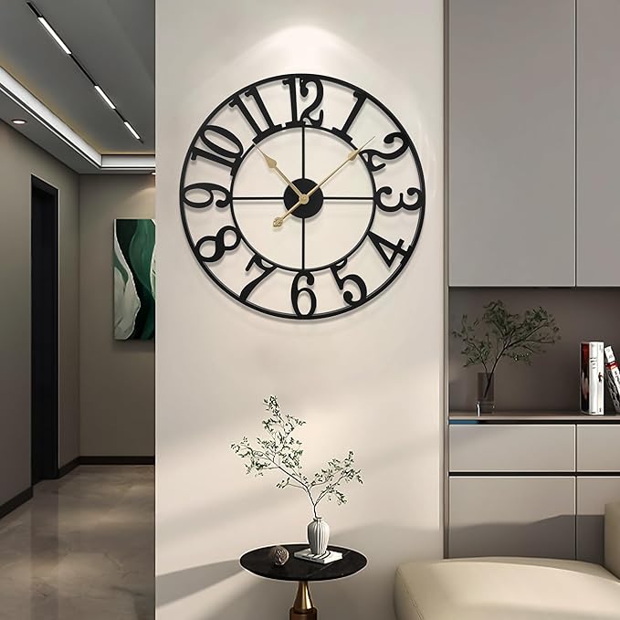 1st owned Wall Clock 24 Inch Round Large Indoor Wall Clocks Battery Operated Silent Non Ticking, Farmhouse Vintage Decorative Analog Metal Clock for Living Room, Kitchen, Bedroom Decor