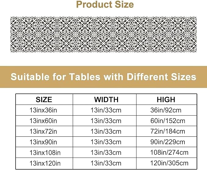 Moroccan Table Runner Damask Patterned Geometric Table Runner for Kitchen Dining Party Decor 13x90in