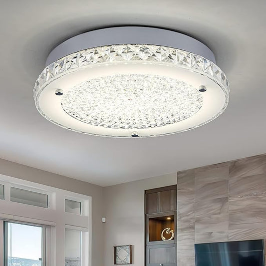 Crystal Ceiling Light Fixture 3000/4000/5000K Crystal Chandeliers Dimmble LED Kitchen Lighting Fixtures Ceiling for Dinning Room Bathroom Bedroom Hallway Entrance 14''