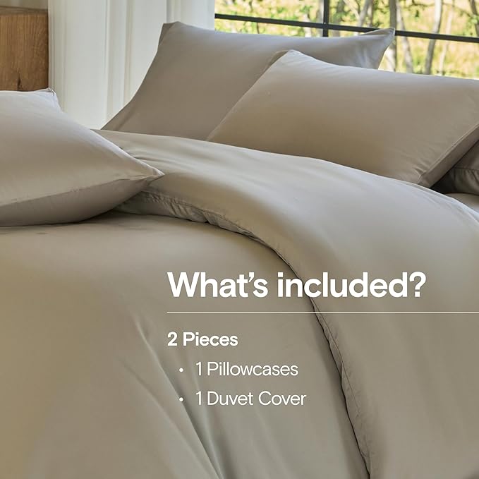 DOZ Duvet Cover Set, 100% Viscose derived from Bamboo, Organically Grown, Buttery Soft, Cooling Duvet Covers, High GSM, 1 Duvet Cover and 1 Pillowcase, 70"x90" (Fog, Twin/Twin XL)