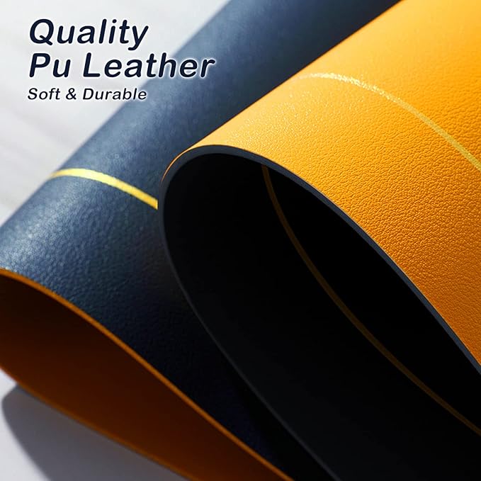 4 Pack Faux Leather Placemats Set,Round PU Dinning Table Mats,Wipeable Easy to Clean Stain Resistant Heat Resistant Waterproof Place Mats Durable Plate Mats for Table Nordic Style(Blue&Yellow)