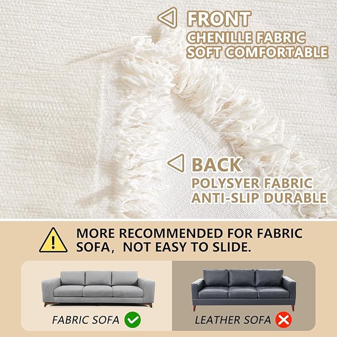 MEETSKY Couch Cover for 2 Cushion Couch Sofa Covers Washable Chenille Sectional Couch Covers for Pets with Tassel Durable Furniture Protector, 91" x 118", Beige