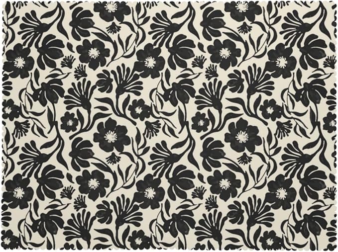 Black Boho Cute Retro Floral Table Cloth for Dining Tables, Vintage Abstract Flower Leaves Rectangle Tablecloths Decoration Home Reusable Table Cover for Kitchen,Holiday,Party, 54x72 Inch