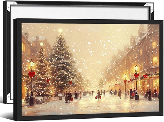 Winter Christmas Landscape Wall Art Fashion Snowscape Poster Vintage Cozy Scenic Canvas Prints 24x36 inch Black Framed for Living Room Office Wall Decor