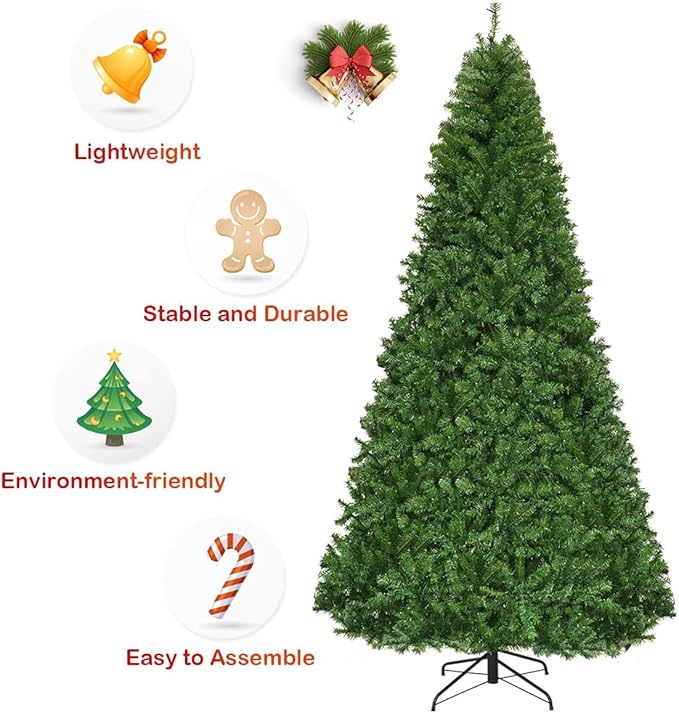 HAPPYGRILL 9FT Pre-lit Artificial Christmas Tree with 2944 PVC Branch Tips and Foldable Base, Premium Spruce Tree Hinged Xmas Tree with 1000 Lights, 11 Color Modes for Holiday Decoration