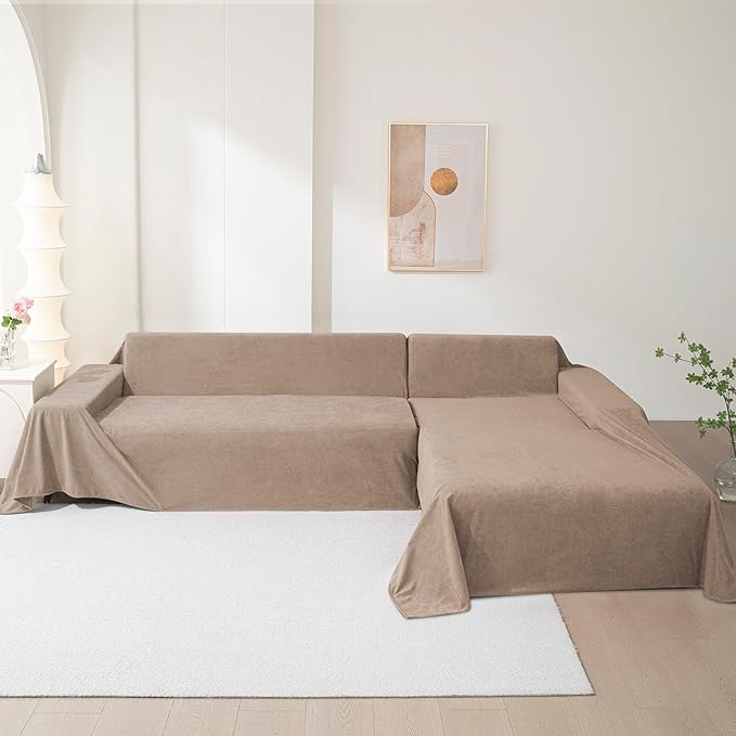MEETSKY Washable Couch Cover for 2 Cushion Sofa, Cat Scratch Proof Sofa Covers Love Seat L Shape Soft Sectional Sofa Slipcover Furniture Protector for Dogs Pets Kids, 71" x 102", Khaki