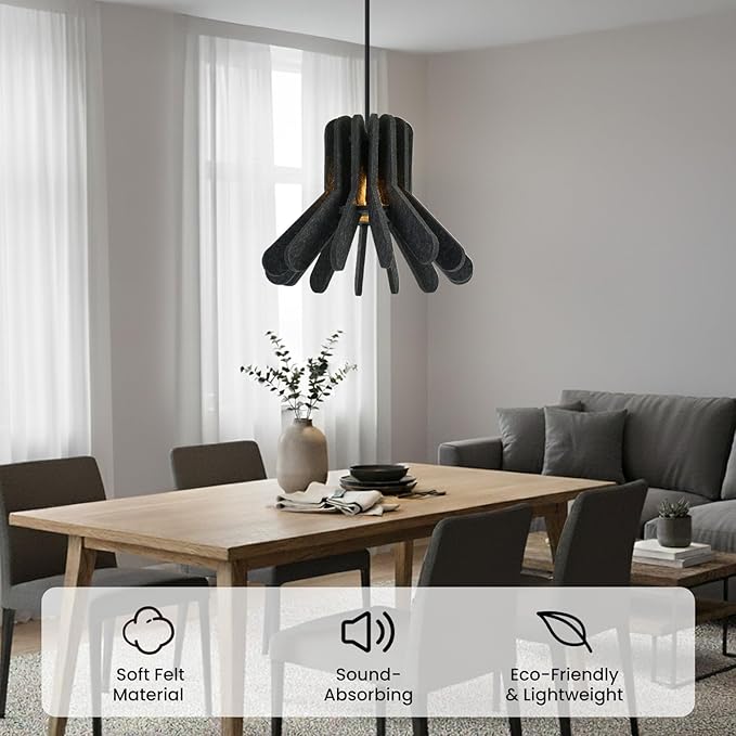 Pendant Light with Felt Lampshade, Modern Hanging Lamp Fixture, DIY Acoustic Pendant Light Chandeliers for Kitchen Island, Living Room, Dining Room, Bedroom, Office (D13.7"x10.2")
