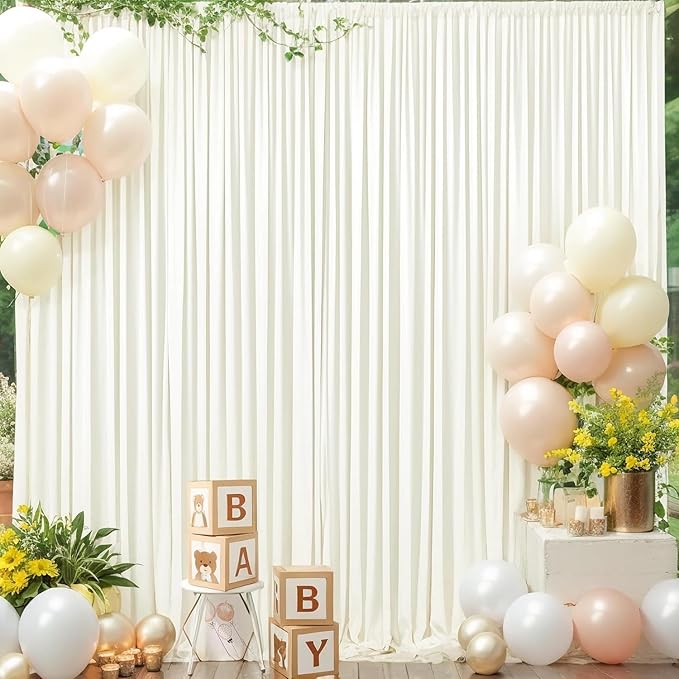 10ft x 8ft Ivory Backdrop Curtain for Parties, Polyester Photo Backdrop Drapes for Wedding Birthday Baby Shower Party Photography Background Home Decor