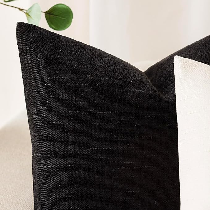 Foindtower Pack of 2 Soft Textured Chenille Throw Decorative Pillow Covers Square Accent Solid Cushion Cover Cozy Farmhouse Pillow Case with Zipper for Couch Sofa Bedroom Living Room 22x22 Inch, Black