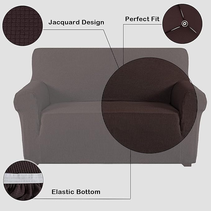 Flamingo P High Stretch Sofa Slipcover Non Slip Loveseat Covers for 2 Cushion Couch Washable Pet Furniture Protector Covers with Elastic Bottom, Thick Jacquard Fabric (Medium, Brown)