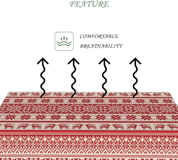 60x84 Inch Christmas Rectangle Tablecloth Reindeer Snowflake Red Stripe Ethnic Style Table Cloth Washable Durable Table Cover for Kitchen Dining Banquet Ugly Christmas Sweater Party Decor