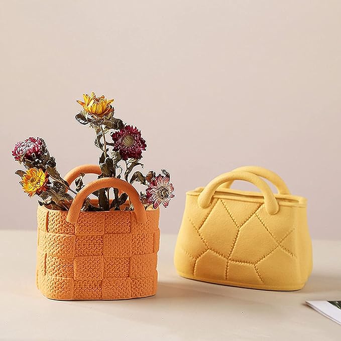 Ceramic Vase, Small Modern Flower Vase for Home Decor, Handbag Collection Creative Ceramic Floral Vases for Centerpieces, Flower Arrangement Decoration Shooting Props (Orange)