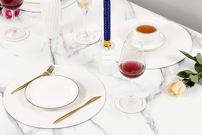 Embossed PU Leather Placemats, Waterproof Coffee Coasters, Kitchen Table Mats, Easy to Wipe Off for Dining Round Table