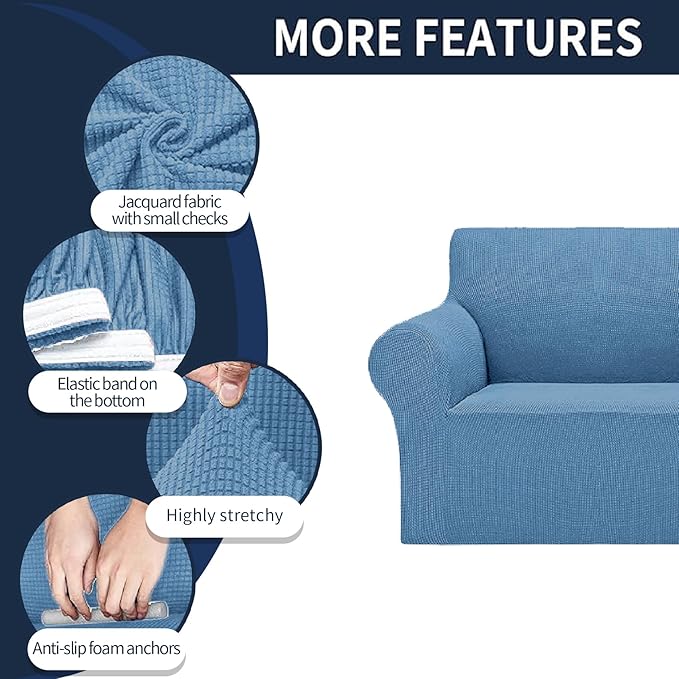 2025 New Stretch Oversized Sofa Slipcovers Couch Sofa Cover for 4 Seater Furniture Protector Covers with Elastic Bottom Jacquard Fabric Small Checks for Pets, Kids - Riverside