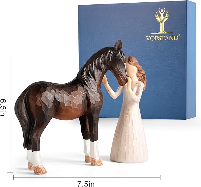 Horse Gifts for Girls Women - Girl Embraces Horses Figurine Gifts for Horse Lovers Women Sculpted Hand-Painted Resin Horses Stuff Cowgirl Equestrian Decor
