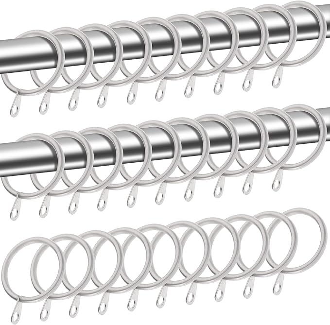Shappy 40 Pack Metal Drapery Curtain Rod Rings with Eyelets Internal Diameter 1.18in Fits up to 0.79in Rod Hanging Drape Sliding Eyelet Gray Rings for Window Door Shower Bathroom