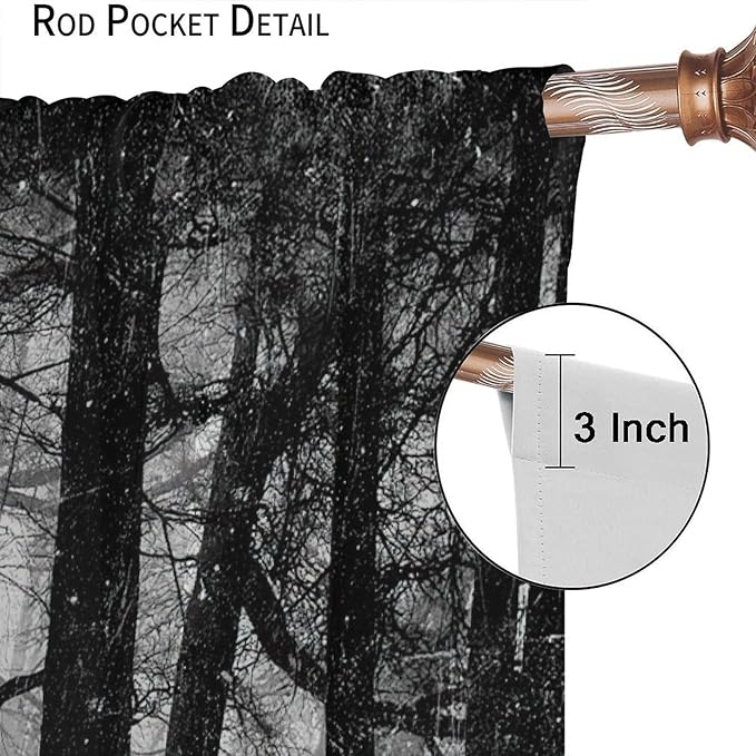 Gothic Forest Blackout Window Curtains, Halloween Style Foggy Forest Dead Trees Crow Print Curtains, for Bedroom Living Room 42(W)*84(L) 2 Panels