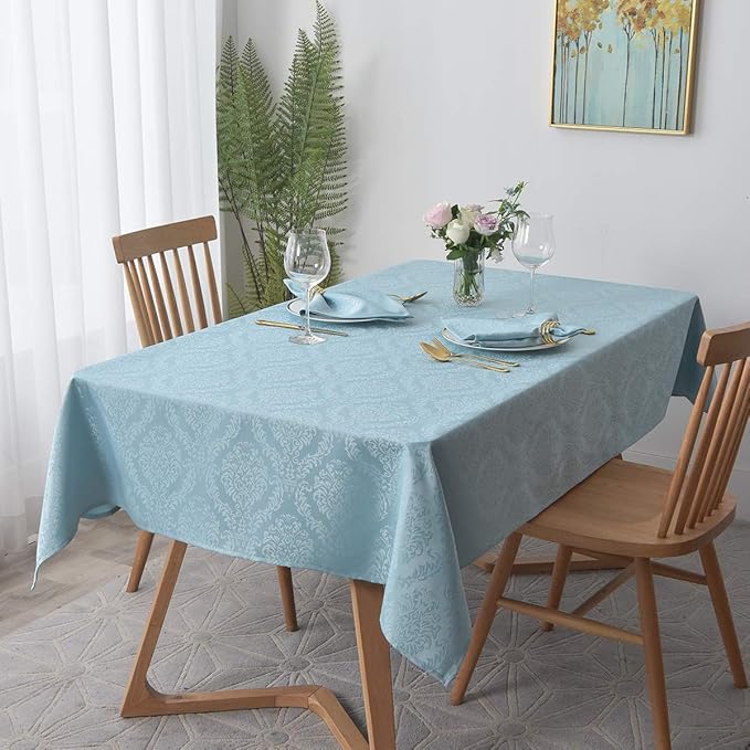 maxmill Square Tablecloth Damask Design Water Proof Wrinkle Free Heavy Weight Soft Tablecloth Decorative Table Cover for Outdoor and Indoor Use Square 60 x 60 Inch Blue Haze