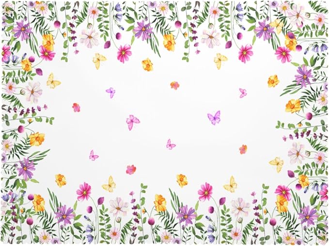 Flower Tablecloth Aesthetic Floral Wildflowers Butterfly Rectangle Tablecloth Floral Botanical Style Table Cover 54×72 Inch Washable Table Cloth for Kitchen Dining Room Party Decoration