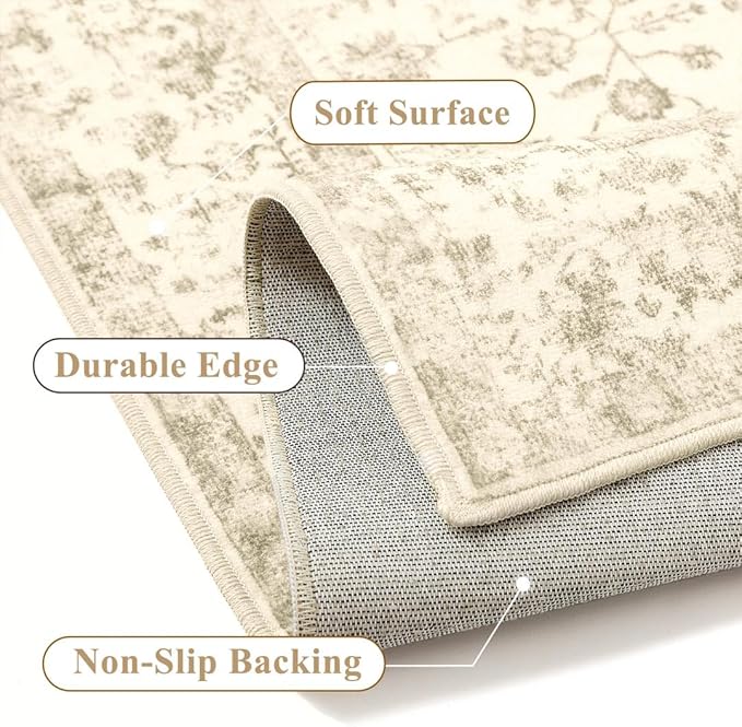 2x6 Brown Runner Rug Hallway Non Slip Kitchen Vintage Distressed Long Carpet Indoor Machine Washable Retro Floral Bedroom Accent Throw Rug for Office Laundry Bathroom Dining Living Room
