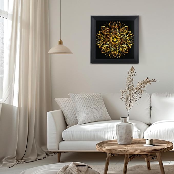 Brivoria Mandala Wall Art Home Decor, Large Golden Statement Piece with Layered Frame Design, Modern Spiritual Centerpiece for Living Room Entryway Office or Meditation Wall, Elegant Display, 20x20