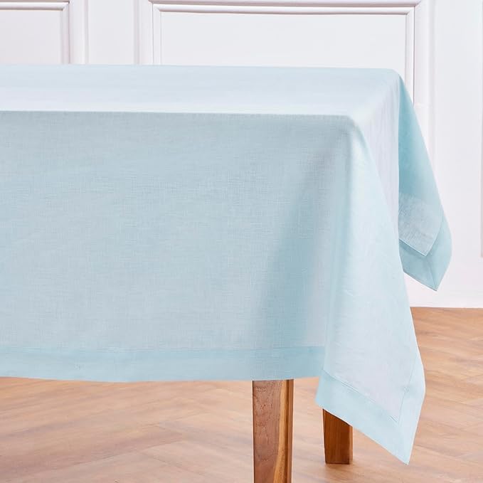 Solino Home Linen Tablecloth 60 x 108 Inch - 100% Pure Linen Ice Water Table Cloth for Rectangle Tables - Fete, Machine Washable Tablecloth for Christmas, Holiday