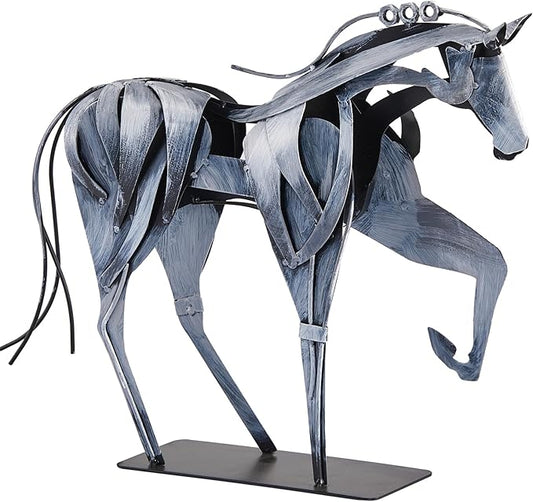 Handmade Horse Statue - Unique Rustic Decor for Office & Home - Hand-Painted Metal Sculpture - Perfect Handicraft Gift for Horse Lovers (Grey)