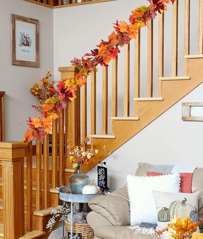 DearHouse 2 Pack Fall Garland Maple Leaf, 5.9Ft/Piece 7 Colors Hanging Vine Garland Artificial Autumn Foliage Garland Thanksgiving Decor for Home Wedding Fireplace Party Christmas
