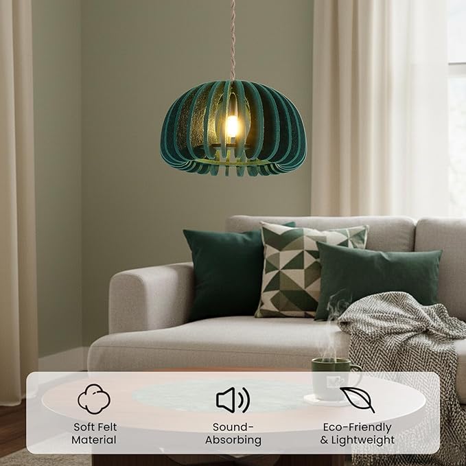 Pendant Light with Felt Lampshade, Modern Hanging Lamp Fixture, DIY Acoustic Plug-in Pendant Light for Kitchen Island, Living Room, Dining Room, Bedroom, Office (D13.7"x7.8")