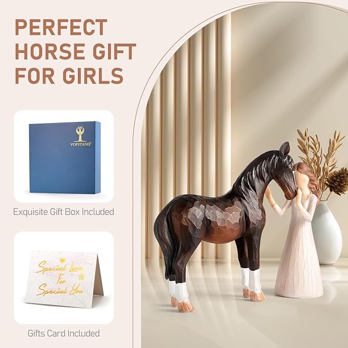 Horse Gifts for Girls Women - Girl Embraces Horses Figurine Gifts for Horse Lovers Women Sculpted Hand-Painted Resin Horses Stuff Cowgirl Equestrian Decor