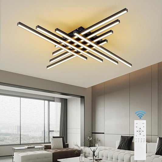 JAYMP Modern Ceiling Light with Remote, 45.7" Black Sputnik Ceiling Lamp, 128W Dimmable LED Lighting Fixture for Dining Room, Living Room, Kitchen Island, 8 Lights